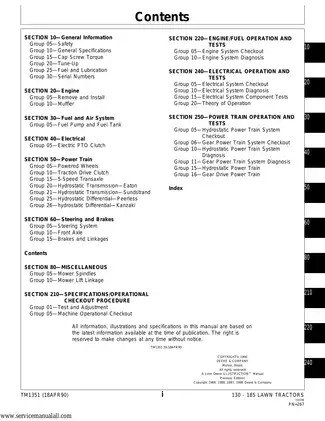 Comprehensive Technical Manual for John Deere 130-185 Lawn Tractors (TM1351) Preview image 3