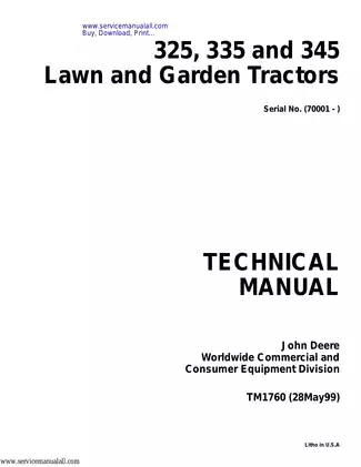 John Deere 325, 335, 345 lawn and garden tractor technical manual Preview image 1
