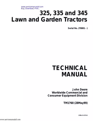 John Deere 325, 335, 345 Lawn and Garden Tractors Technical Manual Preview image 1