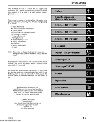 John Deere 325, 335, 345 Lawn and Garden Tractors Technical Manual Preview image 3