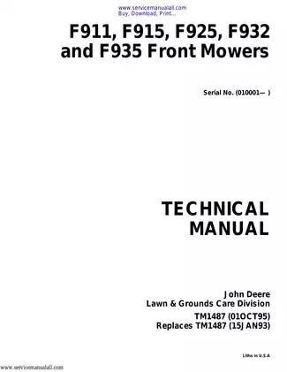 John Deere F911, F915, F925, F932, F935 technical manual Preview image 1
