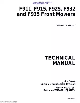 John Deere F911 F915 F925 F932 F935 Front Mower Technical Manual Download