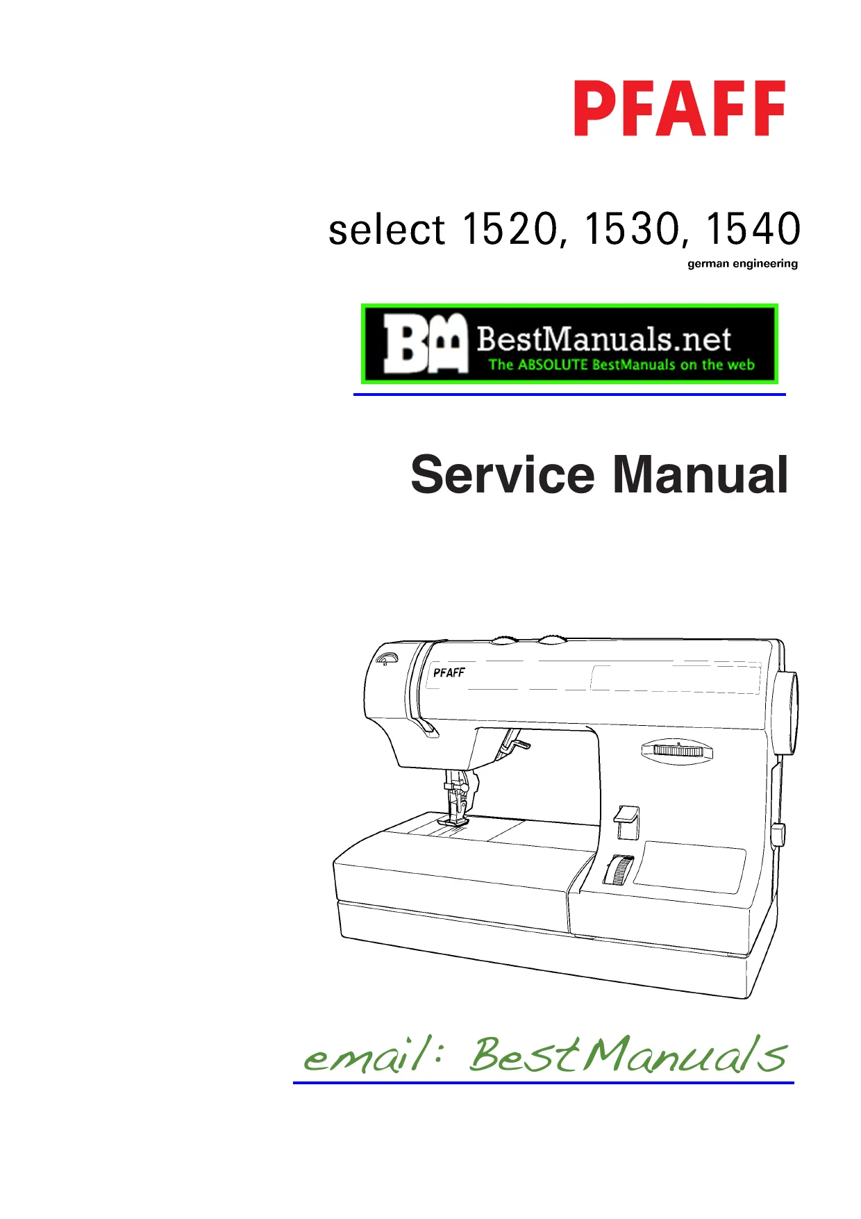 Pfaff Select 1520, 1530 & 1540 sewing machine parts list and service manual