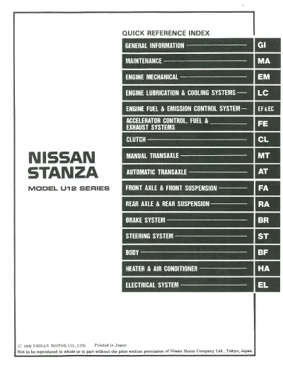 Preview: 1991 Nissan Stanza Service Manual FSM (OEM)