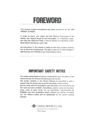 1991 Nissan Stanza Service Manual - Comprehensive Repair Guide Preview image 2