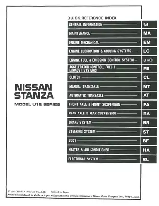 1992 Nissan Stanza U12 series service manual Preview image 1