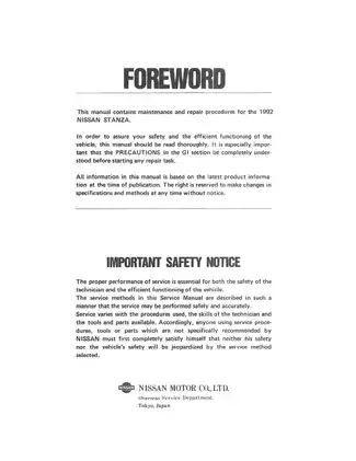 Nissan Stanza U12 Series Service Manual (1991-1992) Preview image 2