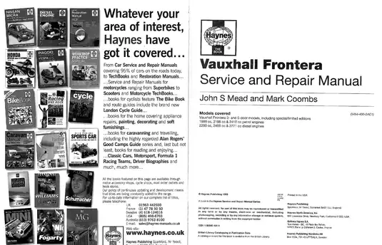 Vauxhall Frontera Service and Repair Manual - Comprehensive Guide for Petrol and Diesel Engines Preview image 2