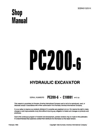 Komatsu PC200-6 Hydraulic Excavator Shop Manual (1998)