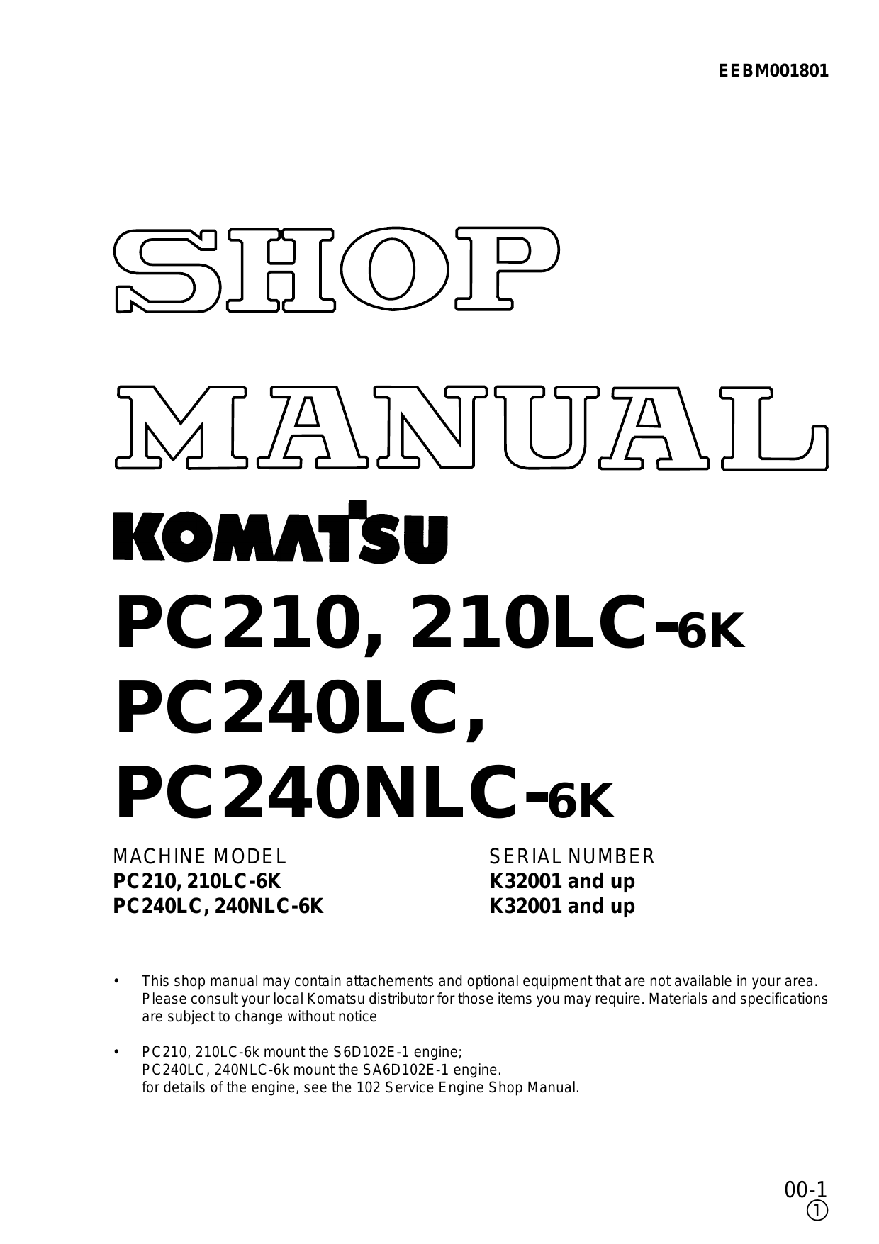 Komatsu PC210, 210LC-6K, PC240LC, 240NLC-6K hydraulic excavator shop manual Preview image 6