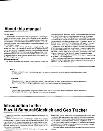 Comprehensive Service Manual for Suzuki Samurai, Sidekick, and Geo Tracker (1986-1996) Preview image 4
