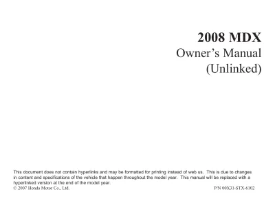 Preview: 2007–2009 Acura MDX Owner's Manual (P/N 00X31-STX-6102)