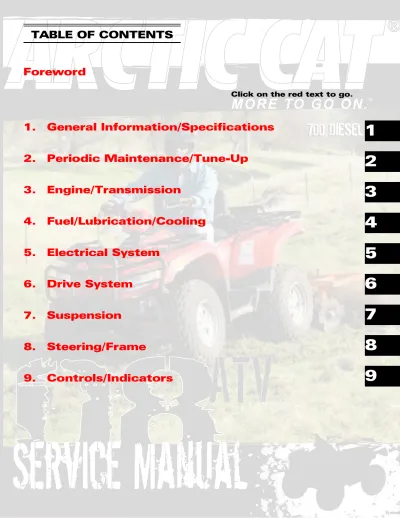 Preview: 2008 Arctic Cat 700 Diesel ATV Factory Service Manual (P/N 0486–0178)