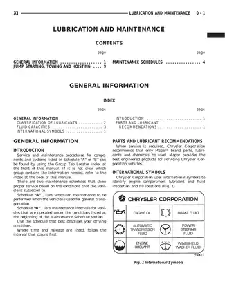 Chrysler XJ Maintenance and Lubrication Manual