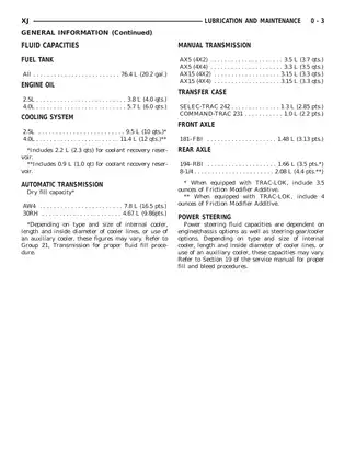Chrysler XJ Maintenance and Lubrication Manual Preview image 3