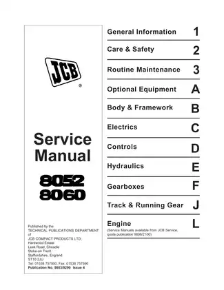 JCB Compact Excavator 8052 & 8060 Service Manual