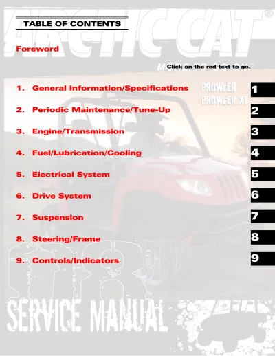 Preview: 2008 Arctic Cat Prowler 700/XTX/1000 XT Factory Service Manual (P/N 0444-213)
