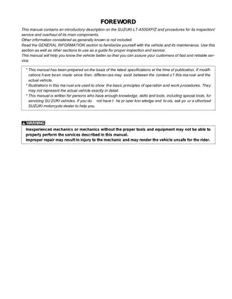SUZUKI LT-A500XP/Z Service Manual - Complete Guide for Maintenance and Repair