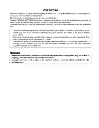 Suzuki LT-A750X/P Service Manual & Owner's Guide (2008-2009)