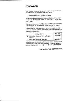 1991 Toyota MR2 repair manual Preview image 1