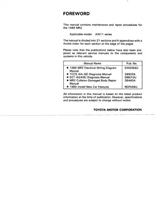 1989 Toyota MR2 repair manual Preview image 1