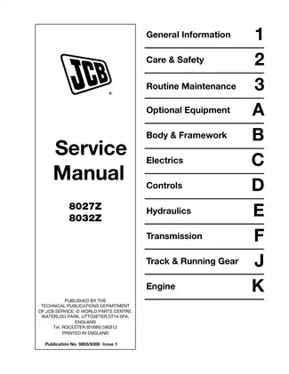 2002-2006 JCB 8027z, 8032z mini excavator manual Preview image 1