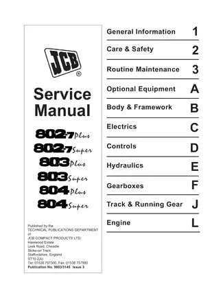 JCB 802.7, 803, 804 Super & Plus mini excavator service manual Preview image 1