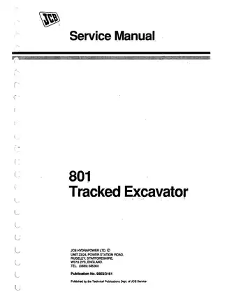 JCB 801 Tracked Excavator Service Manual - Comprehensive Guide