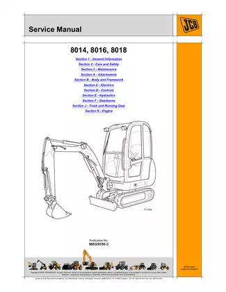 JCB™ 8014, 8016, 8018 mini excavator service manual Preview image 1