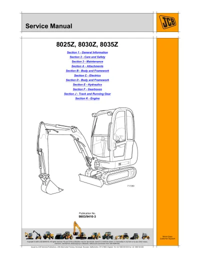 Preview: 2006–2007+ JCB Mini Excavator 8025Z / 8030Z / 8035Z Service Manual (P/N 9803/9410-3)