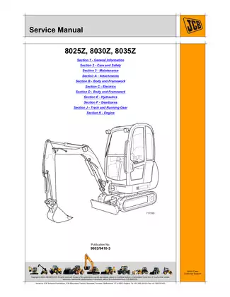 JCB 8025z, 8030z, 8035z mini excavator service manual Preview image 1
