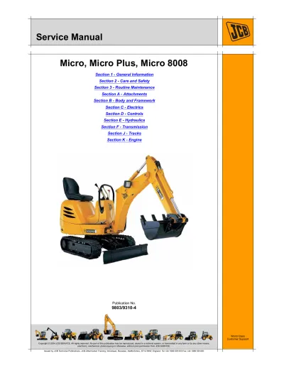 Preview: 2004 JCB MICRO Service & Repair Manual (P/N 9803/9310-4)