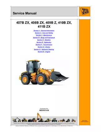 JCB 407B ZX, 408B ZX, 409B Z, 410B ZX, 411B ZX Service Manual and Technical Guide