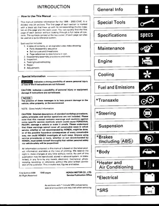 1996-2000 Honda Civic Service Manual - Comprehensive Repair Guide Preview image 2