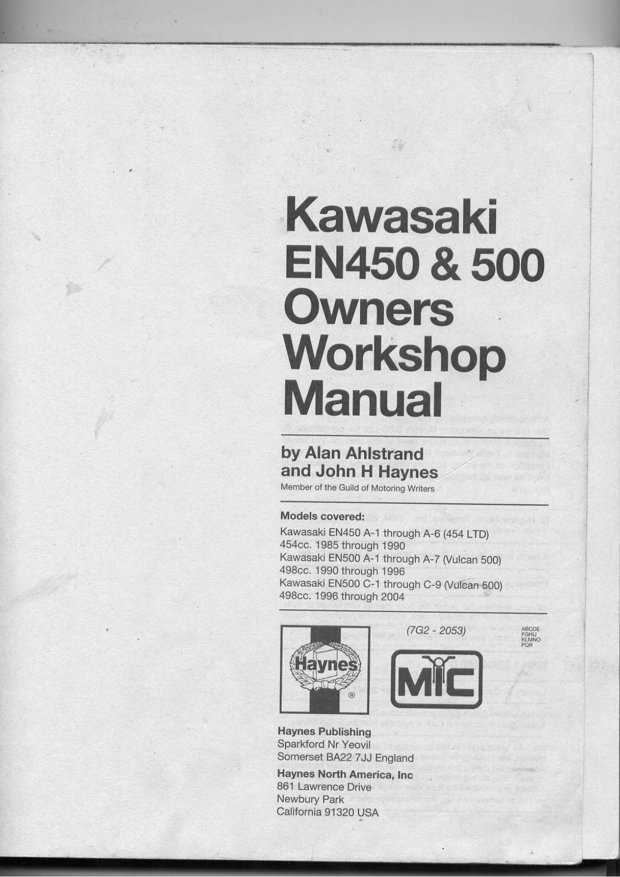 1985-2004 Kawasaki Vulcan EN450 LTD, EN500 Vulcan owners workshop manual Preview image 2