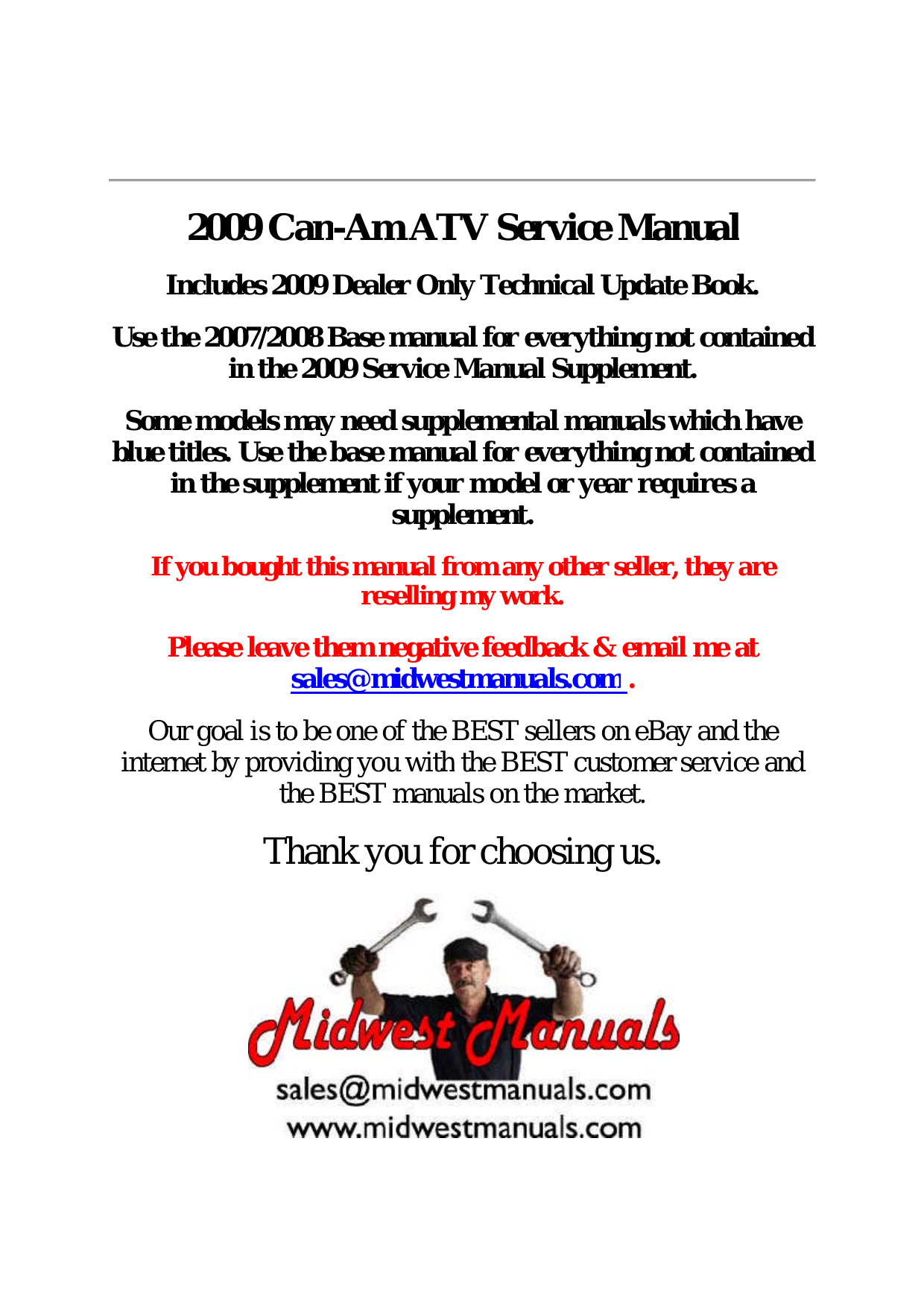 2009 Can-Am Outlander, Renegade 500, 650, 800 ATV service manual Preview image 6