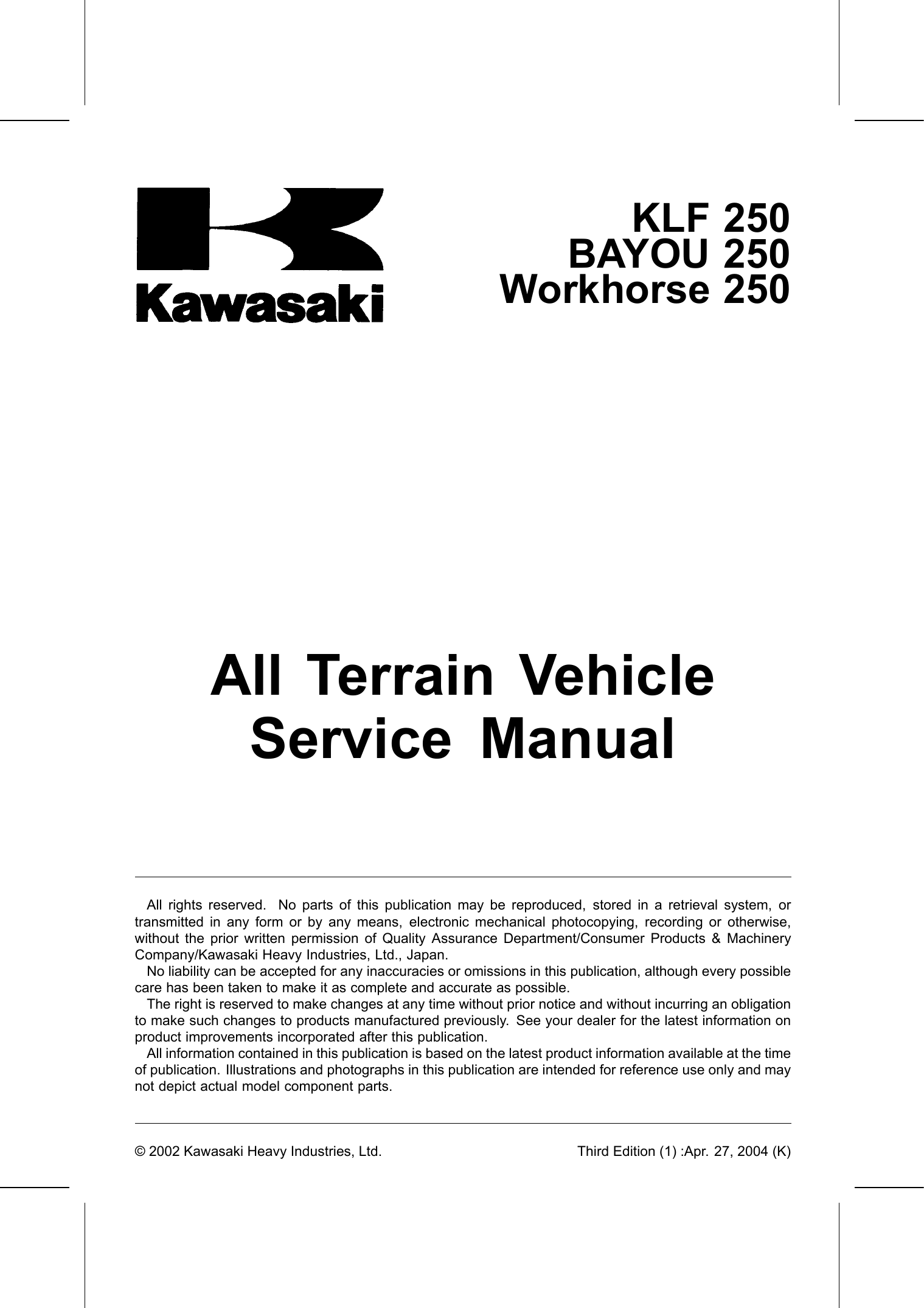 2003-2009 Kawasaki KLF-250, Bayou 250, Workhorse 250 ATV service manual Preview image 5