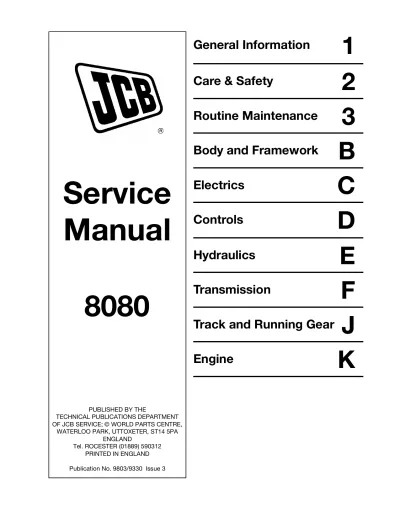 Preview: JCB 8080 Hydraulic Excavator Factory Service Manual (P/N 9803/9330)