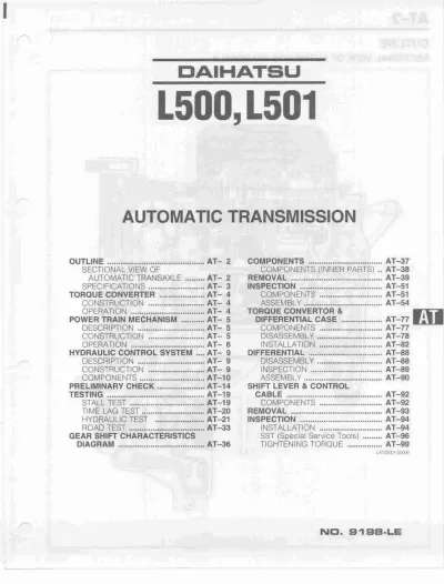 Preview: 1994–1999 Daihatsu Cuore L500, L501 Service Manual SET (P/N 9198-LE)