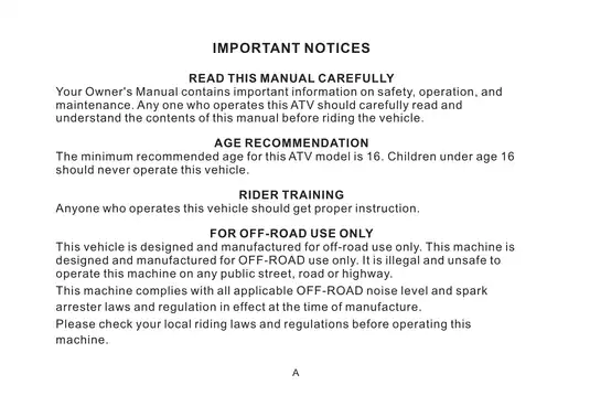 KYMCO MXU 500 ATV Owner's Manual - Comprehensive Guide for Safe Operation and Maintenance Preview image 3