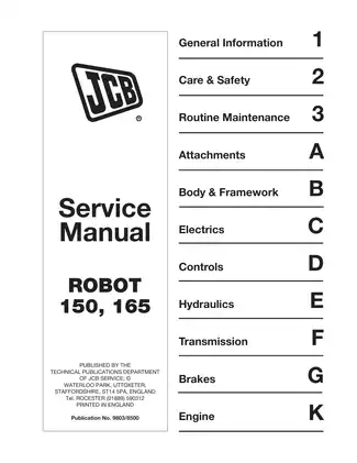 JCB Robot 150, 165, 165HF Skid Steer Loader manual Preview image 1