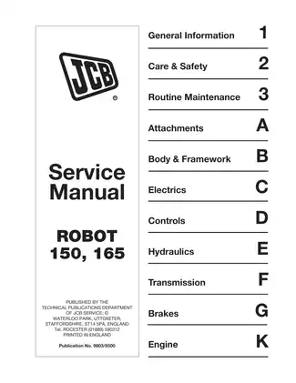JCB 150/165 Series Skid Steer Loader Service Manual