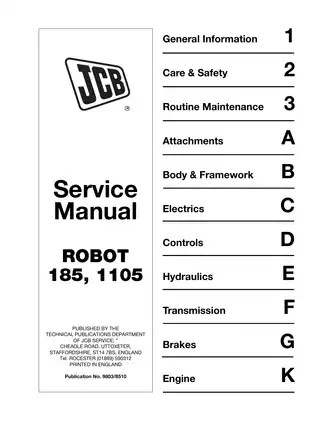 JCB Robot 185, Robot 185 HF, Robot 1105, Robot 1105HF Skid Steer Loader service manual Preview image 1
