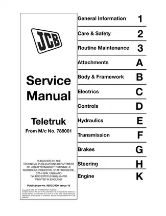 JCB Teletruk Service Manual (M/c No. 788001) - Comprehensive Maintenance Guide Preview image 1