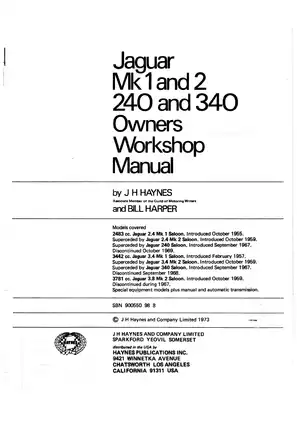 Comprehensive Jaguar Mk 1 and 2 Owners Workshop Manual (1955-1969) Preview image 2
