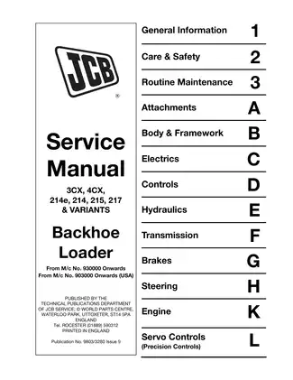 JCB 3CX, 4CX, 214, 214E, 215, 217 Backhoe Loader manual Preview image 1