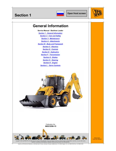 2004–2010 JCB Backhoe Loader Service & Repair Manual (P/N 9803/3290-15)