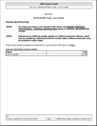 1993-1997 Toyota Corolla engine manual Preview image 1