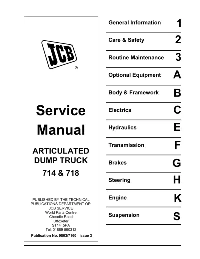 1993–2004 JCB 714 & 718 Articulated Dump Trucks Factory Service Manual (P/N 9803/7160)