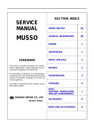 1993-2005 Ssangyong Musso repair manual